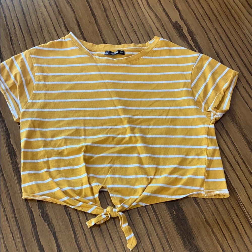 Yellow and white tie cropped top